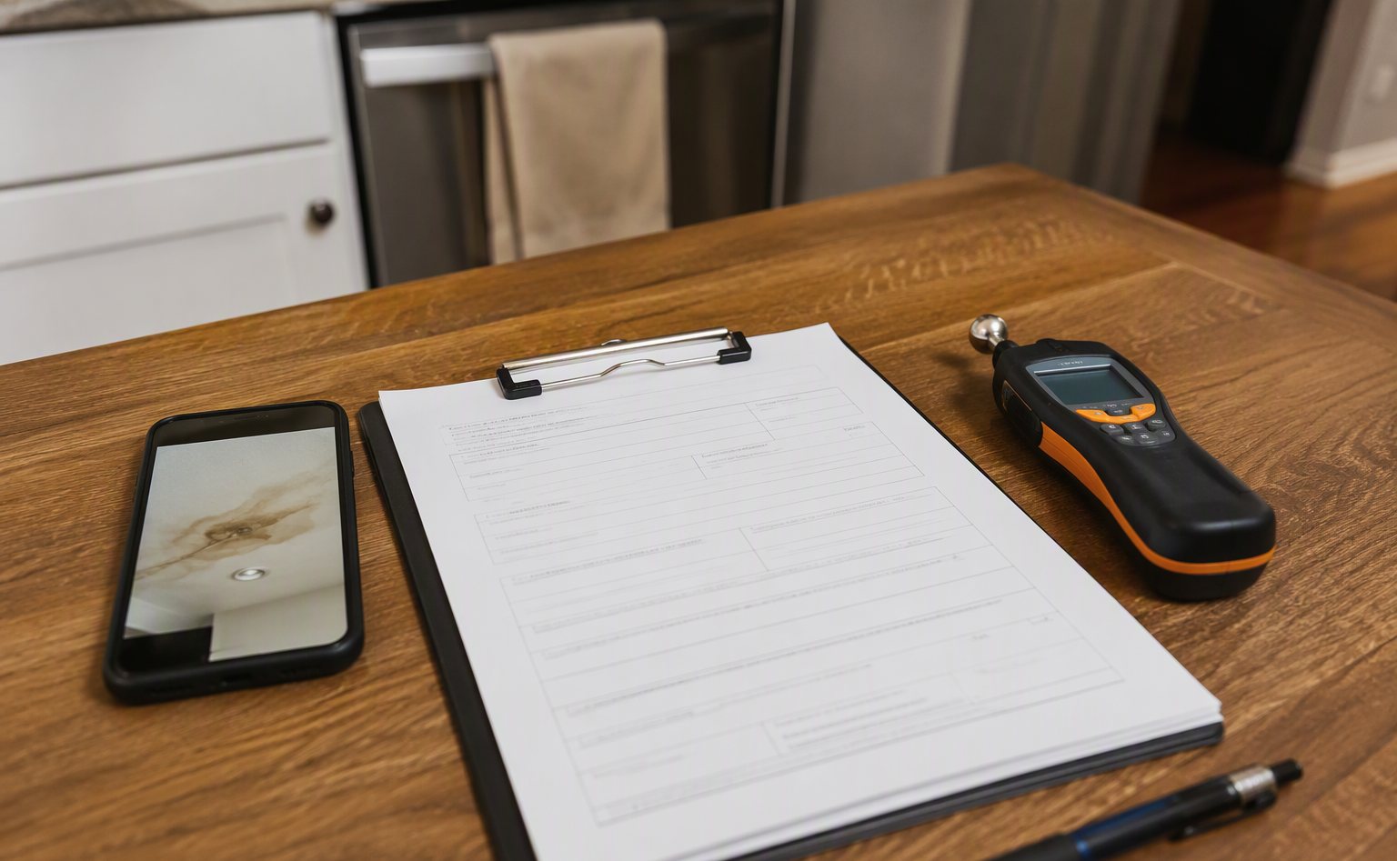 Claim photos, moisture readings, and paperwork for a York water damage claim