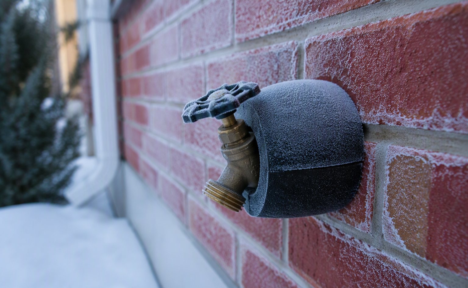 Insulated outdoor spigot ahead of a York cold snap